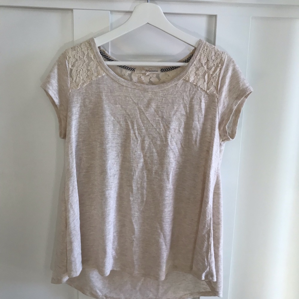 Rewind cream short sleeved knit/ lace top L $10